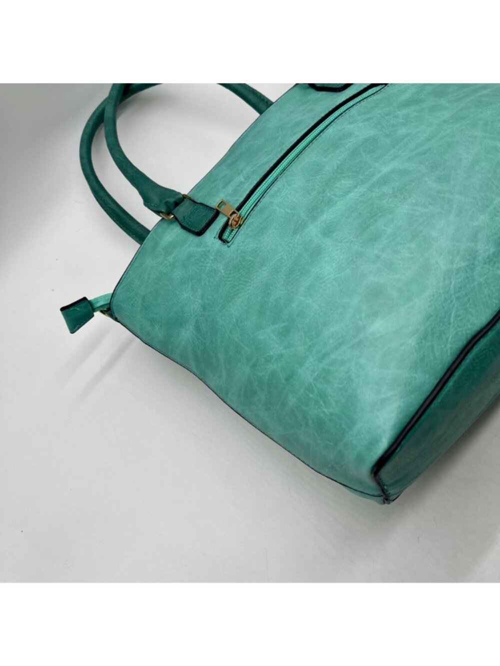 Aqua Blue Faux Leather Satchel Bag - Picture 9 of 11